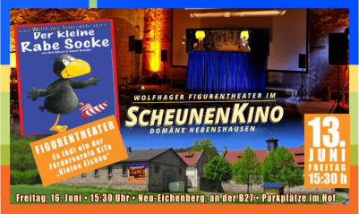 Wolfhager Figurentheater, Der kleine Rabe Socke, im Scheunenkino Hebenshausen